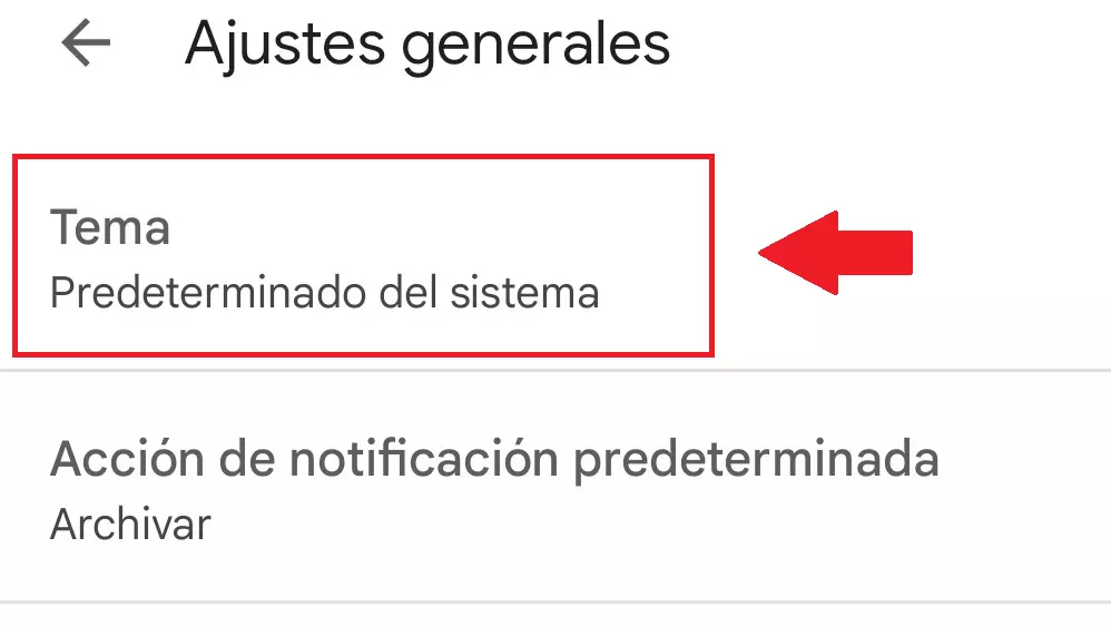 Imagen: Entrada “Tema” en el menú de “Ajustes generales”