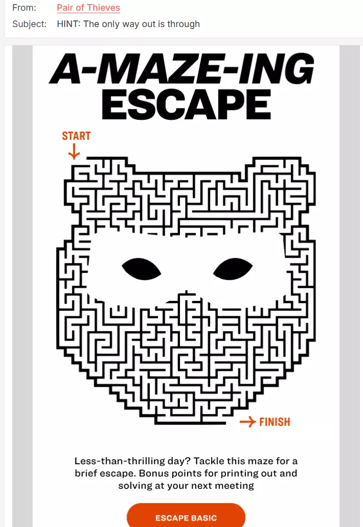 Ejemplo de una newsletter con contenido interactivo de Pair of Thieves: Imagen: Ejemplo de una newsletter con contenido interactivo de Pair of Thieves: