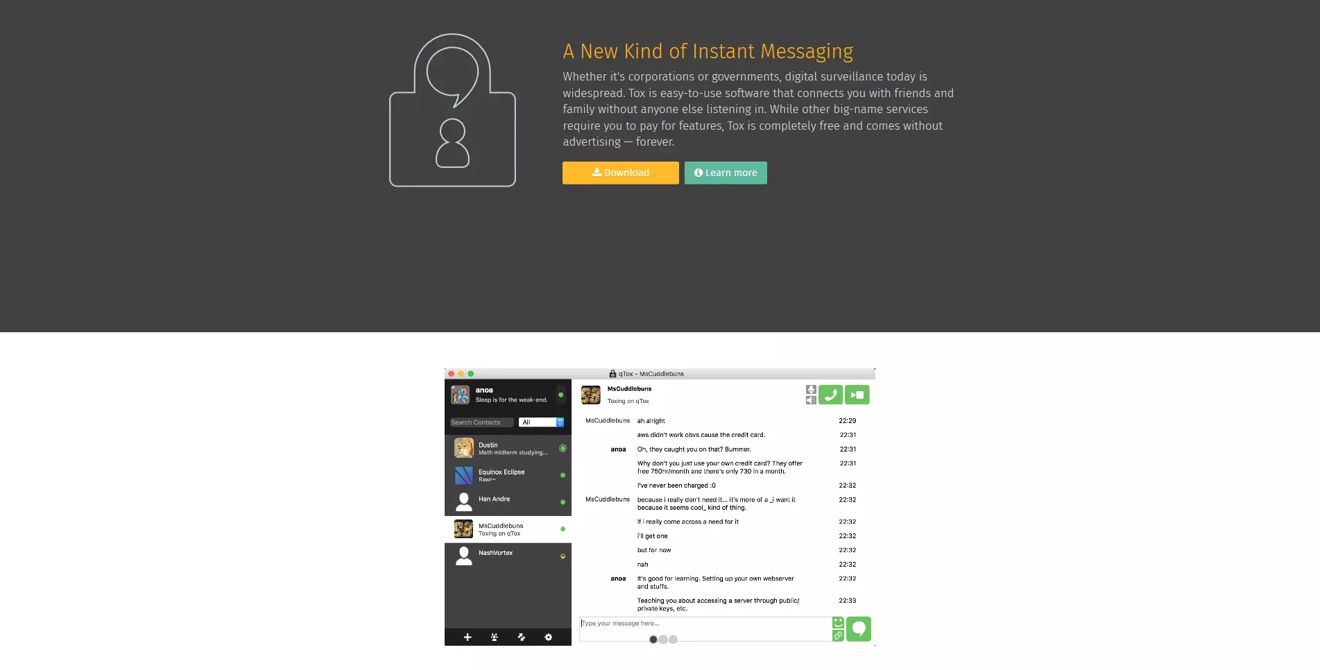 Página de inicio de Tox Imagen: Página de inicio de Tox