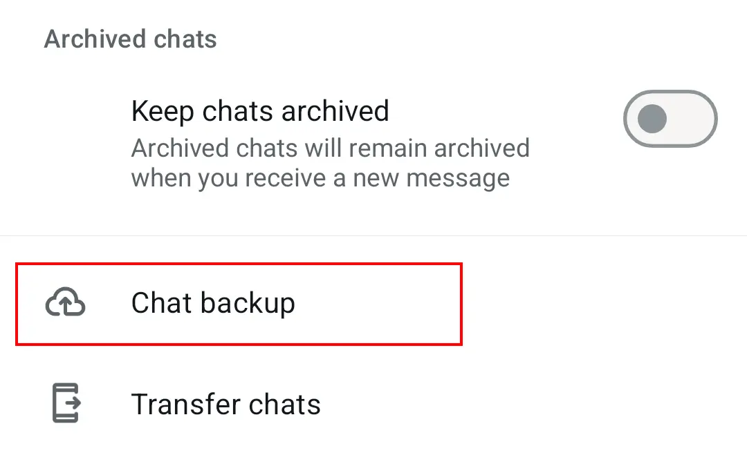 Imagen: Apartado “Copia de seguridad” (“Chat backup”) en el menú “Chats” de WhatsApp