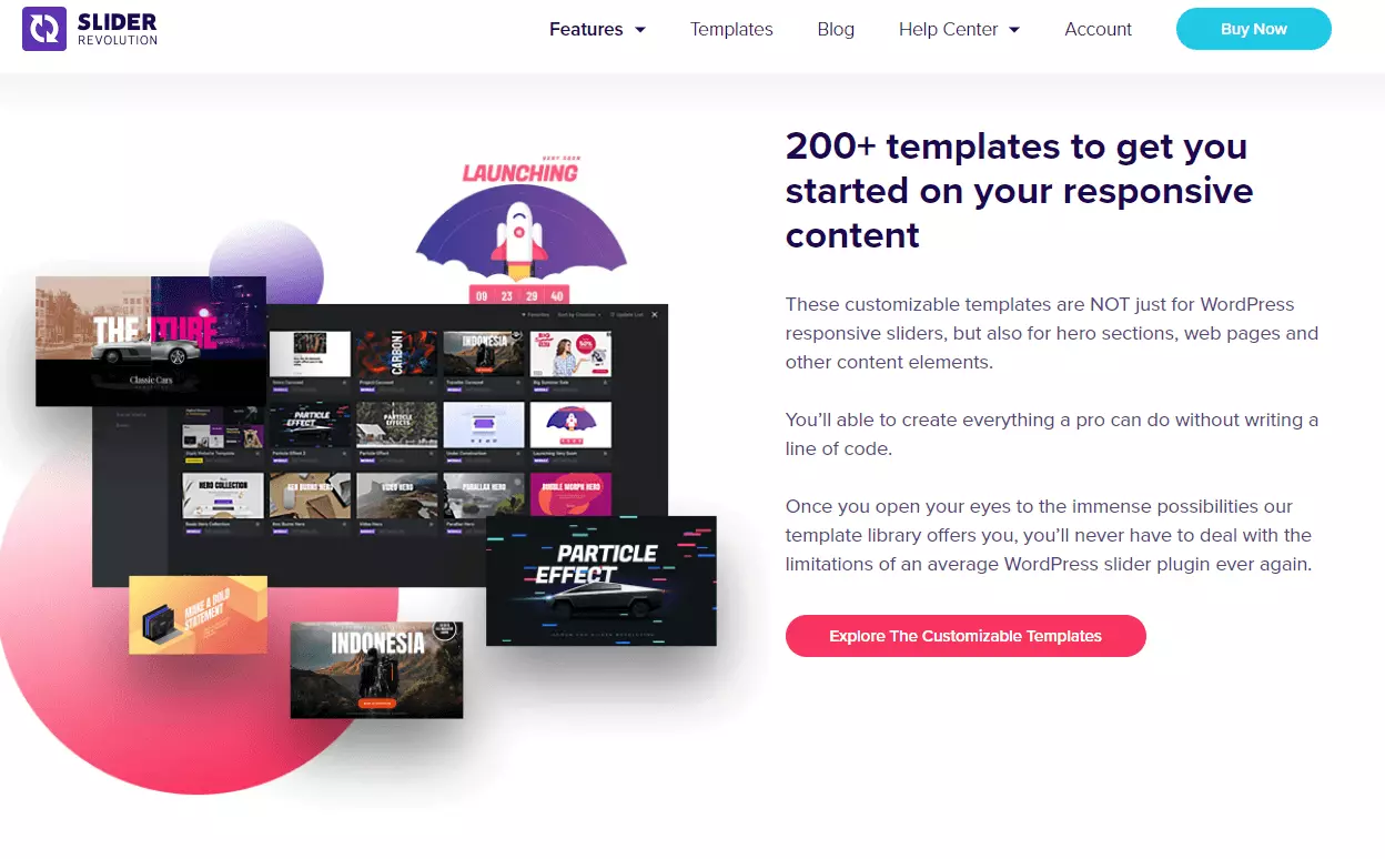 Slider Revolution: captura de pantalla del slider plugin para WordPress