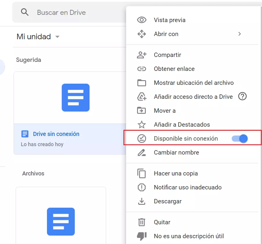 Imagen: Función del modo offline
