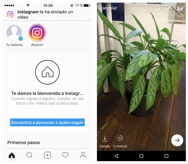 Página de inicio de la app de Instagram donde se muestra la función de Stories