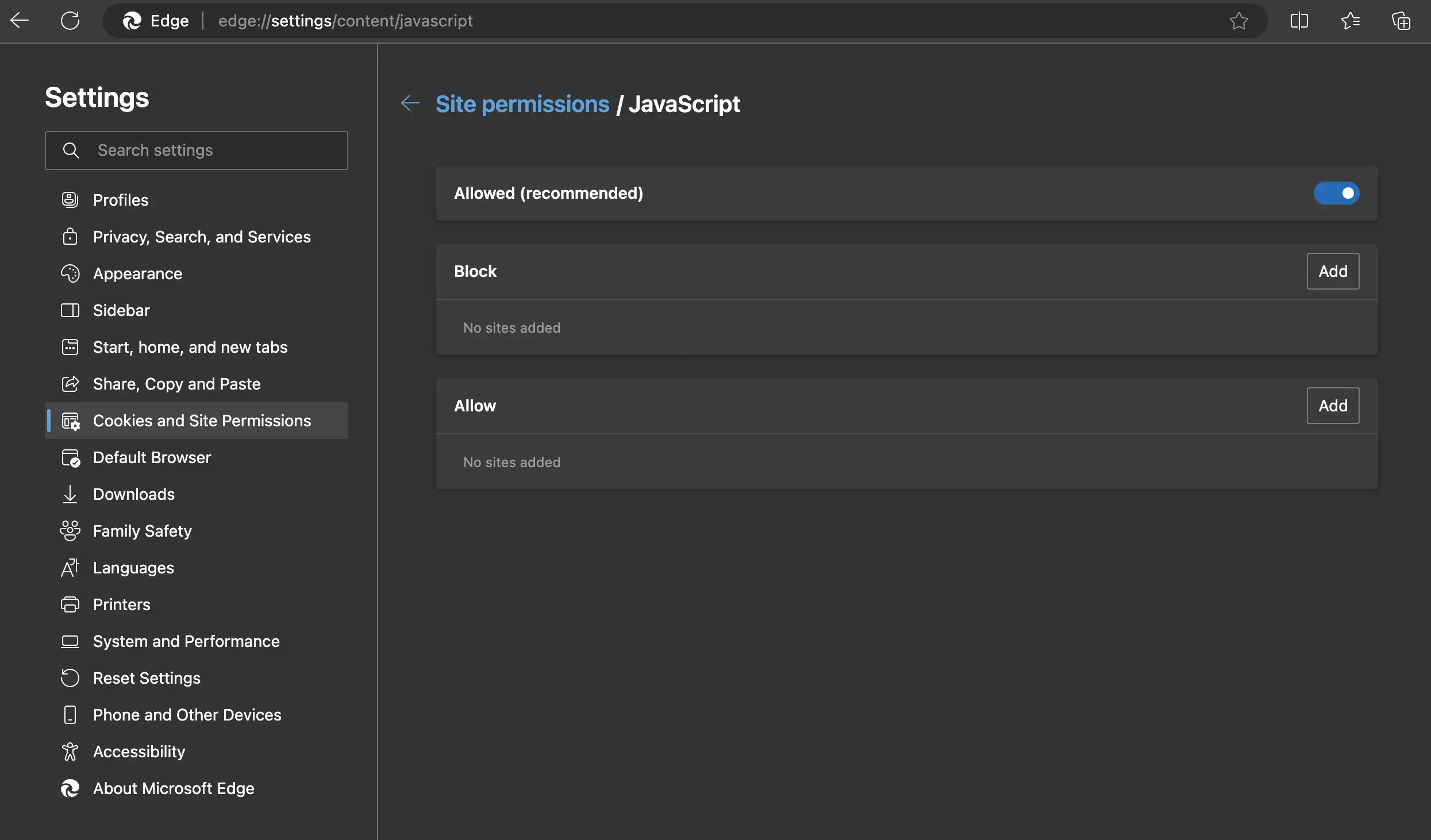 Imagen: Captura de pantalla de las autorizaciones para JavaScript
