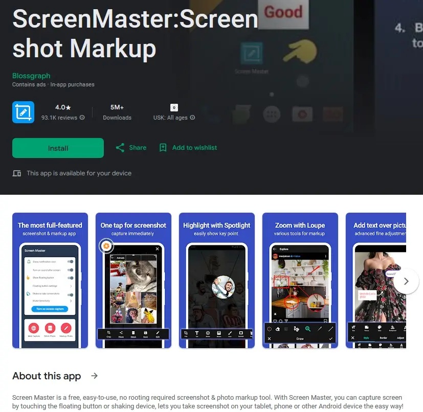 App de screenshots Screen Master en Google Play Store Imagen: App de screenshots Screen Master en Google Play Store