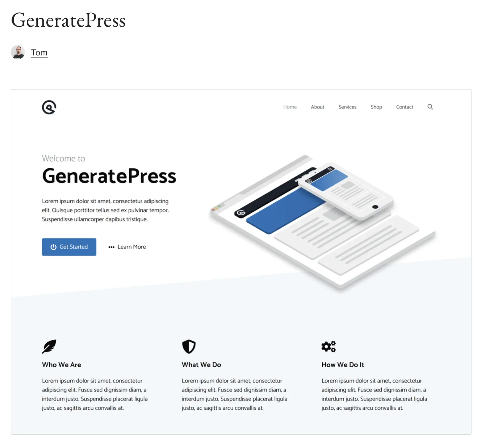 Vista previa de la plantilla GeneratePress de WordPress en WordPress.org Imagen: Vista previa de la plantilla GeneratePress de WordPress en WordPress.org