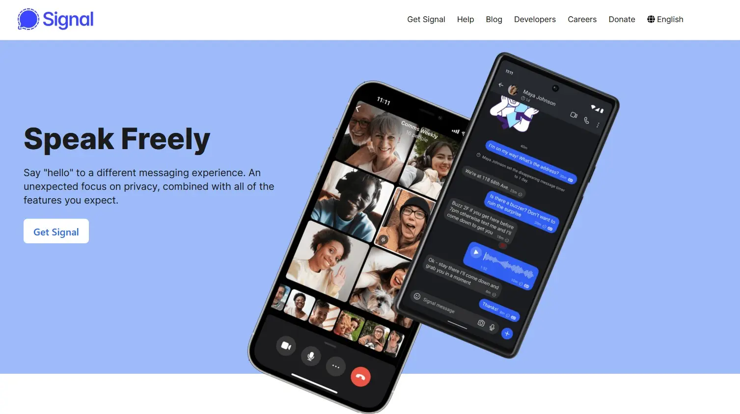 Página de inicio de Signal Imagen: Página de inicio de Signal