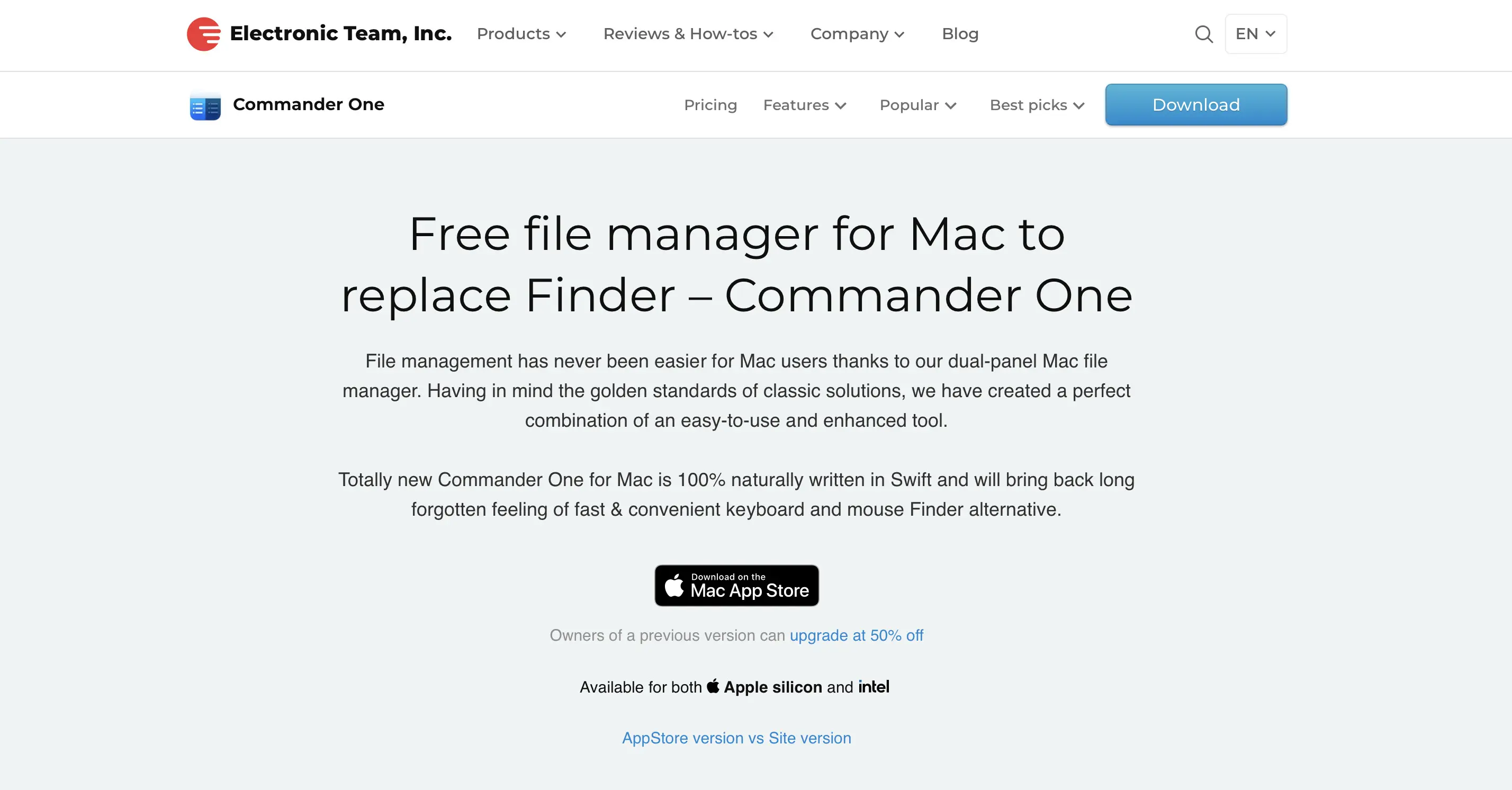 Captura de pantalla de la página web de Commander One Imagen: Captura de pantalla de la página web de Commander One