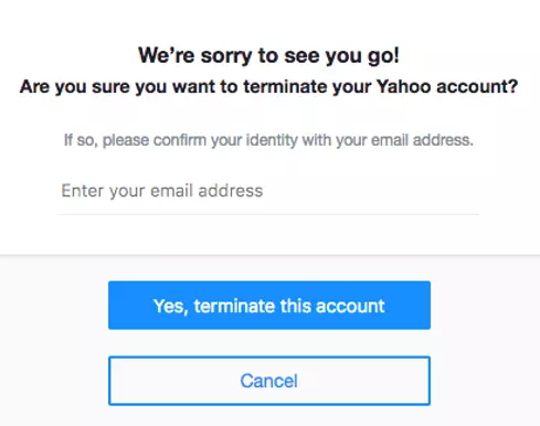 Último paso antes de eliminar la cuenta en la página web de Yahoo Último paso antes de eliminar la cuenta en la página web de Yahoo