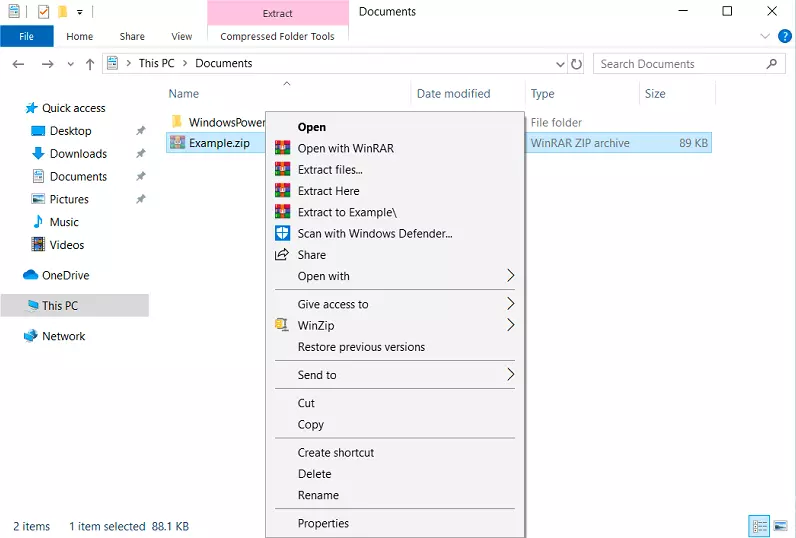 Imagen: WinRAR en el menú de contexto del gestor de archivos de Windows