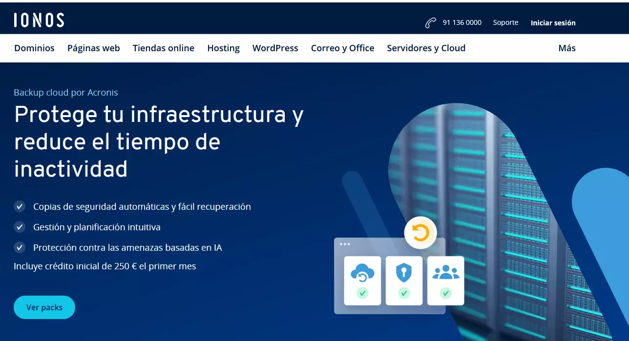 Captura de pantalla de la página del Backup cloud de IONOS Imagen: Captura de pantalla de la página del Backup cloud de IONOS