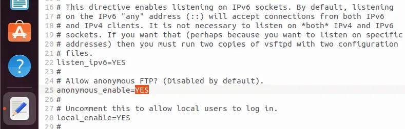 Imagen: vsftpd.conf: configuración del acceso FTP anónimo