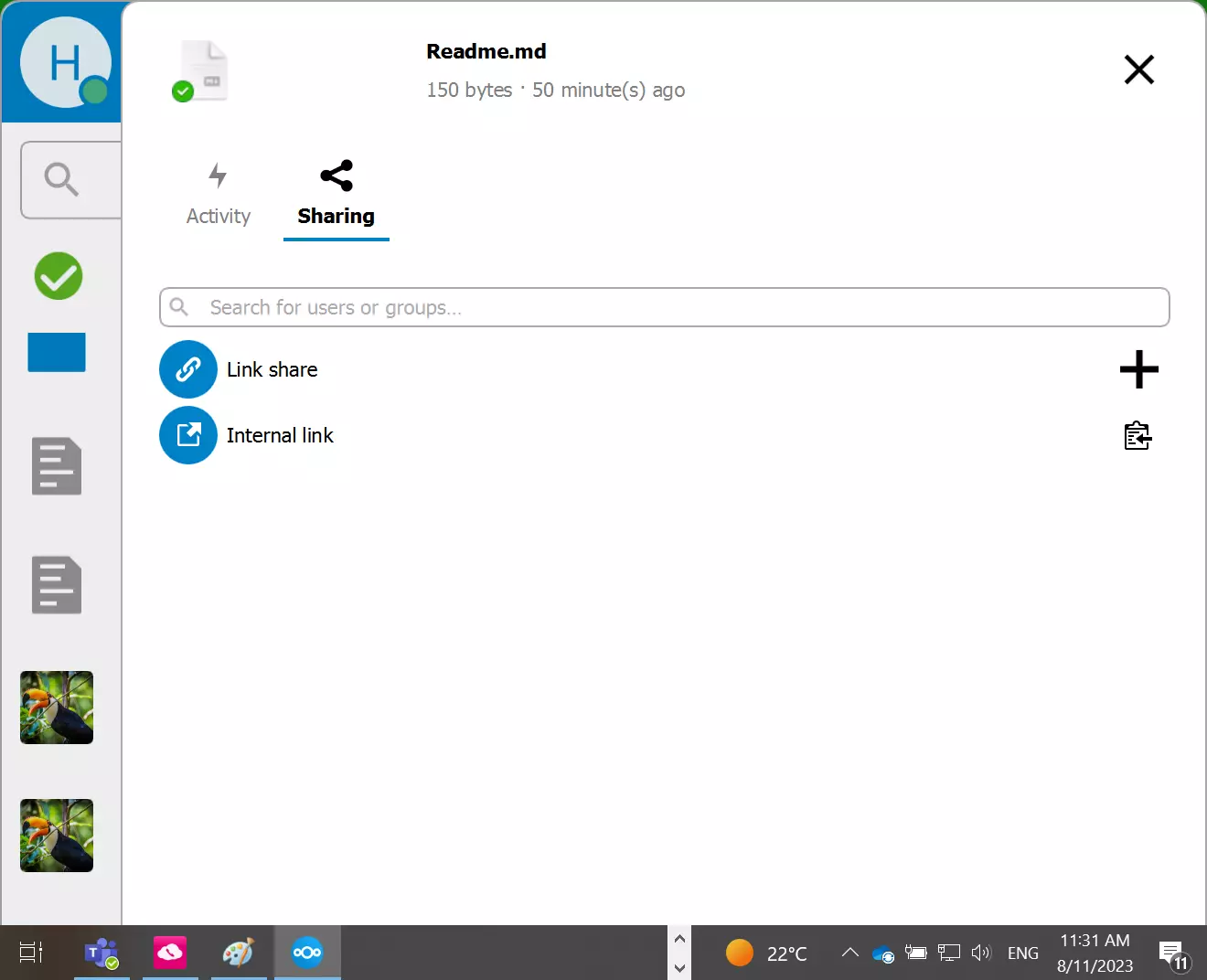 Aplicación de escritorio del cliente Nextcloud con función de compartir Aplicación de escritorio del cliente Nextcloud con función de compartir