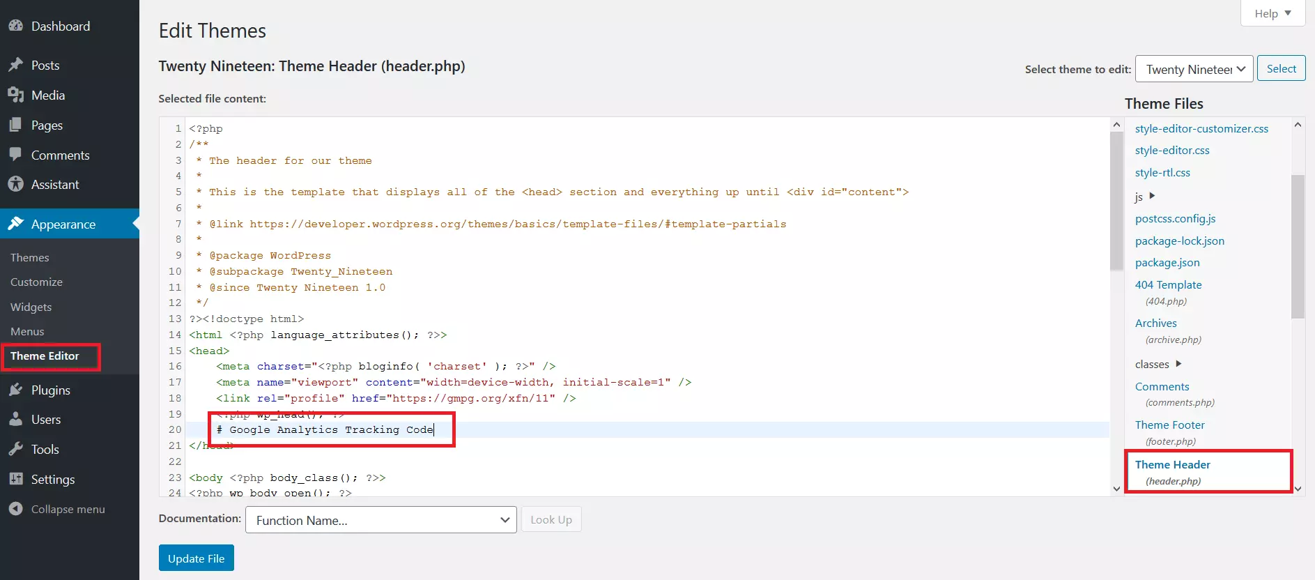 Imagen: header.php del tema de WordPress.