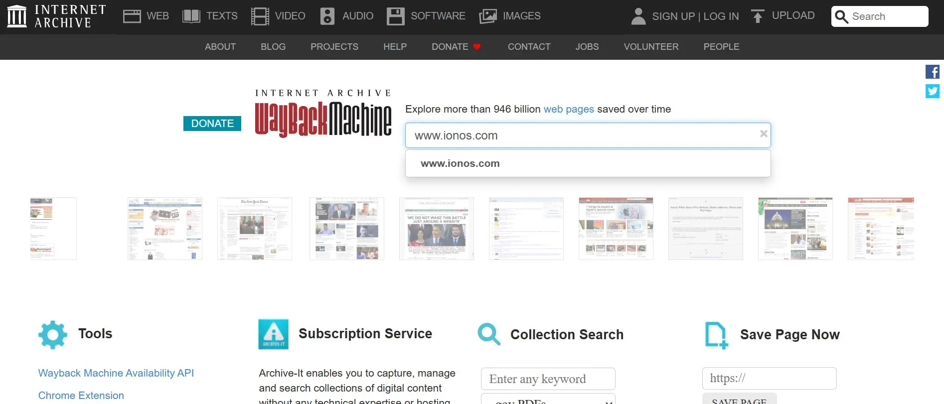 Función de la barra de búsqueda de la Wayback Machine Imagen: Función de la barra de búsqueda de la Wayback Machine