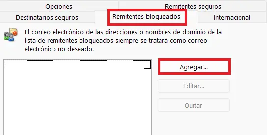 Lista de remitentes bloqueados en Outlook Imagen: Lista de remitentes bloqueados en Outlook