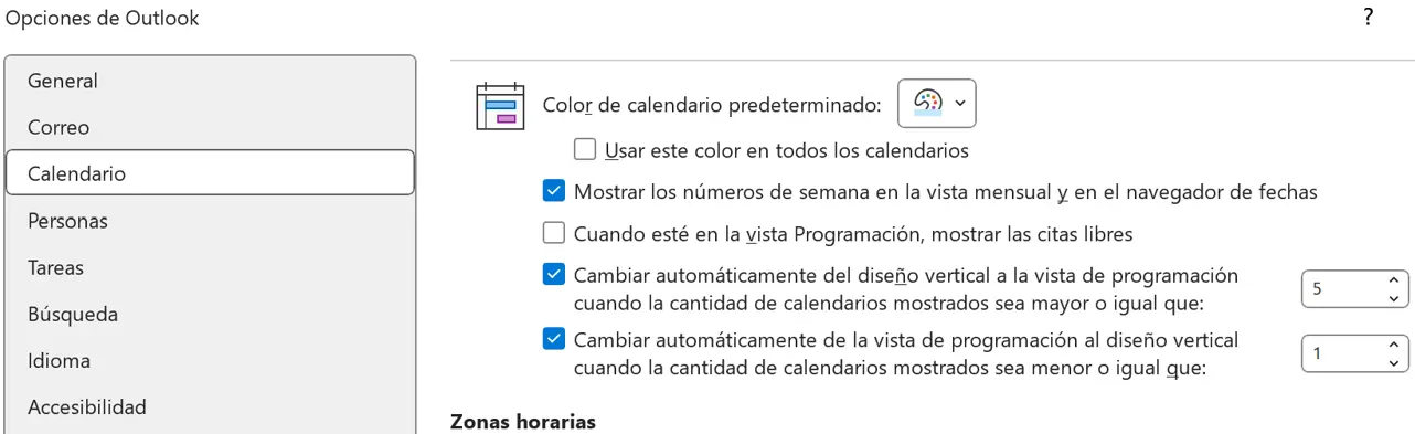 Imagen: Outlook: configuración de calendario