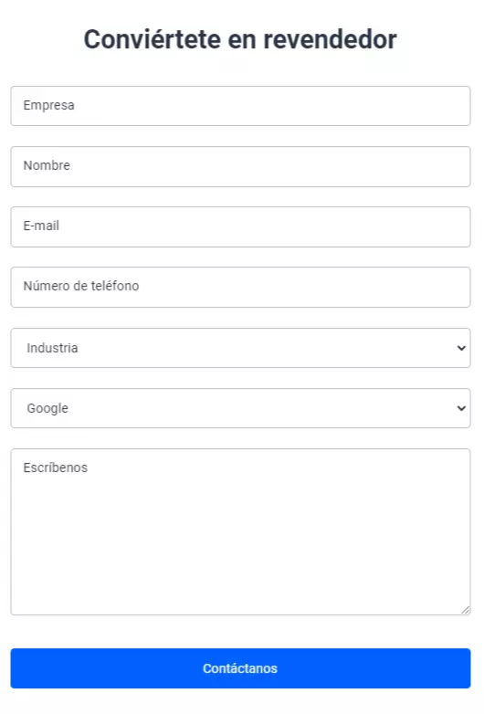 Imagen: Formulario de contacto estándar para la generación de leads y atención al cliente