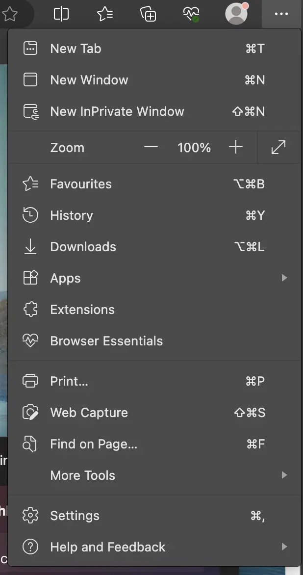 Imagen: Captura de pantalla del menú desplegable de los ajustes
