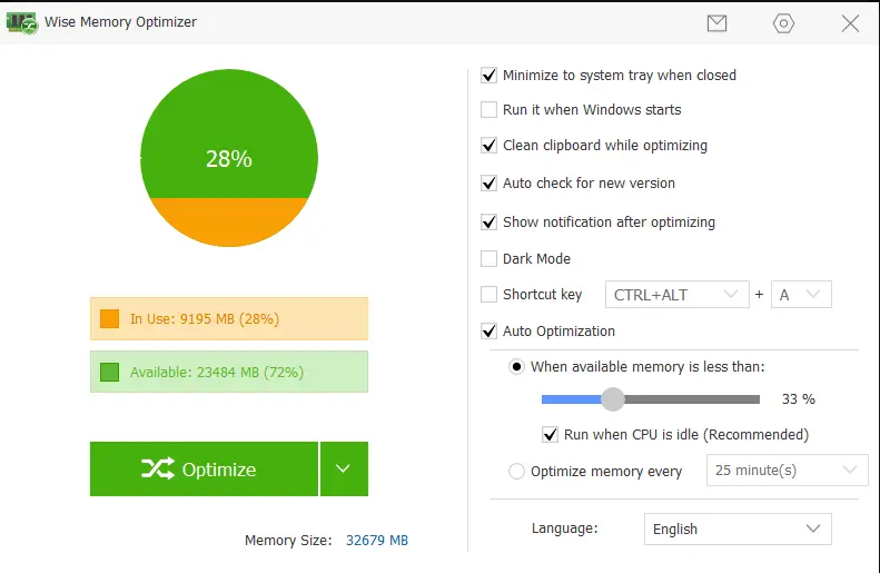 Imagen: Captura de pantalla de Wise Memory Optimizer