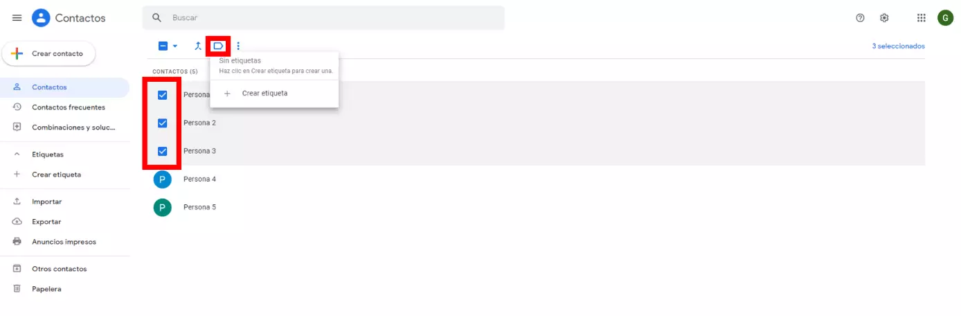 Imagen: Contactos de Google: listado de contactos