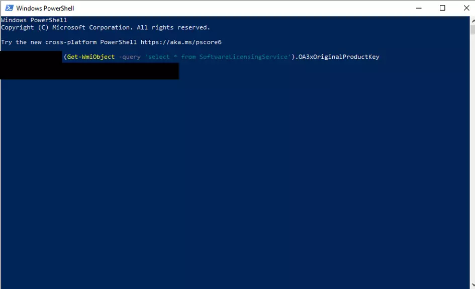 Imagen: Clave de Windows en Windows PowerShell (Windows 10)