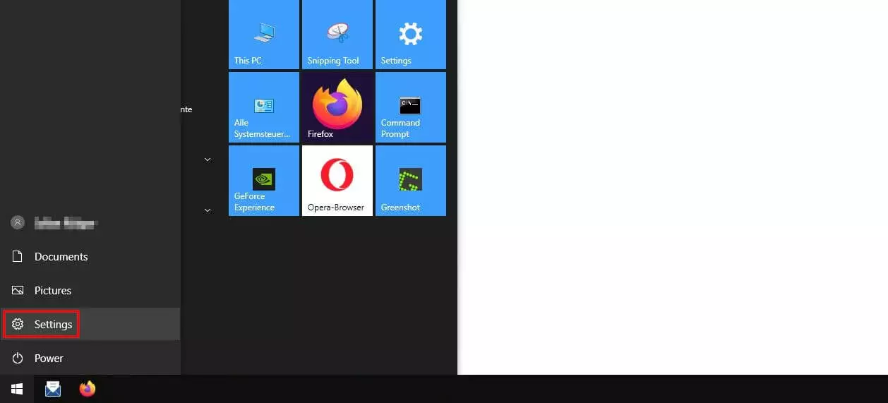 Imagen: Menú de inicio de Windows 10: opción de “Configuración”