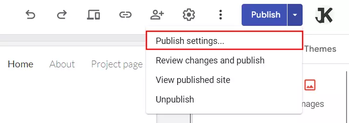 Google Sites: menú “Publicar” Google Sites: menú “Publicar”