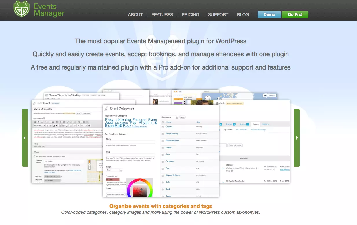 Imagen: Captura de pantalla de la página web oficial de Events Manager