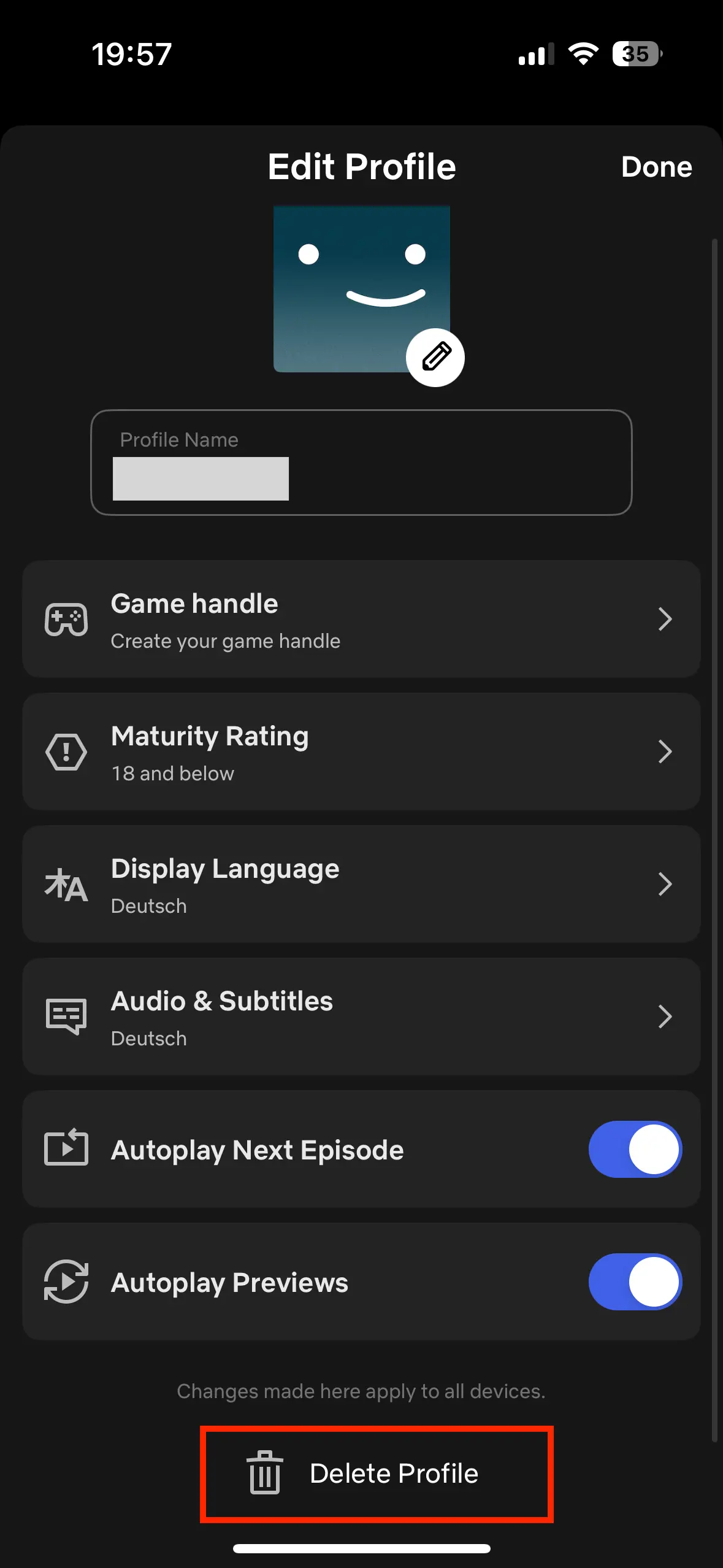 Imagen: Eliminar perfil en la aplicación de Netflix