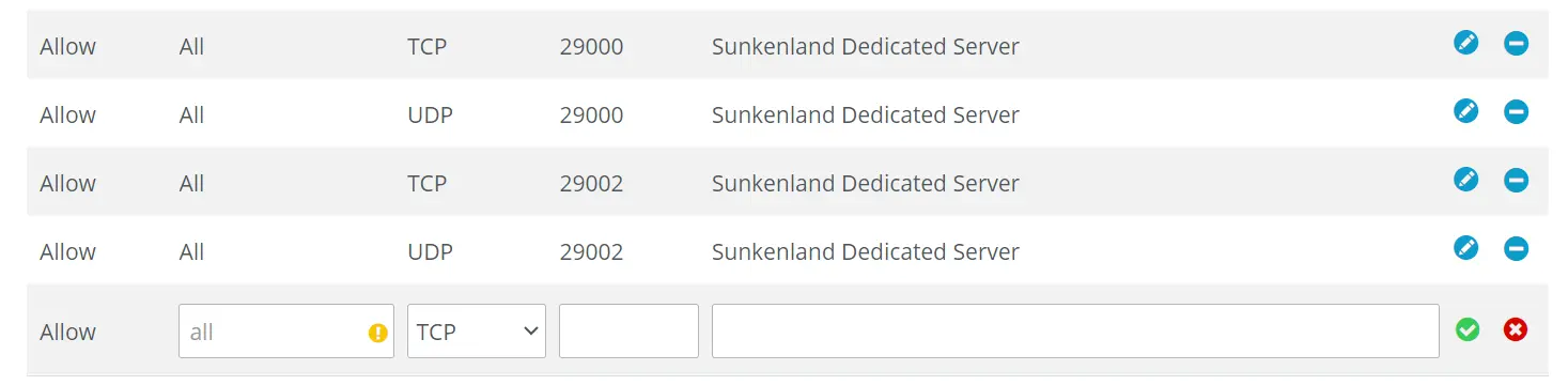Imagen: Puertos del servidor de Sunkenland en la cuenta de cliente IONOS