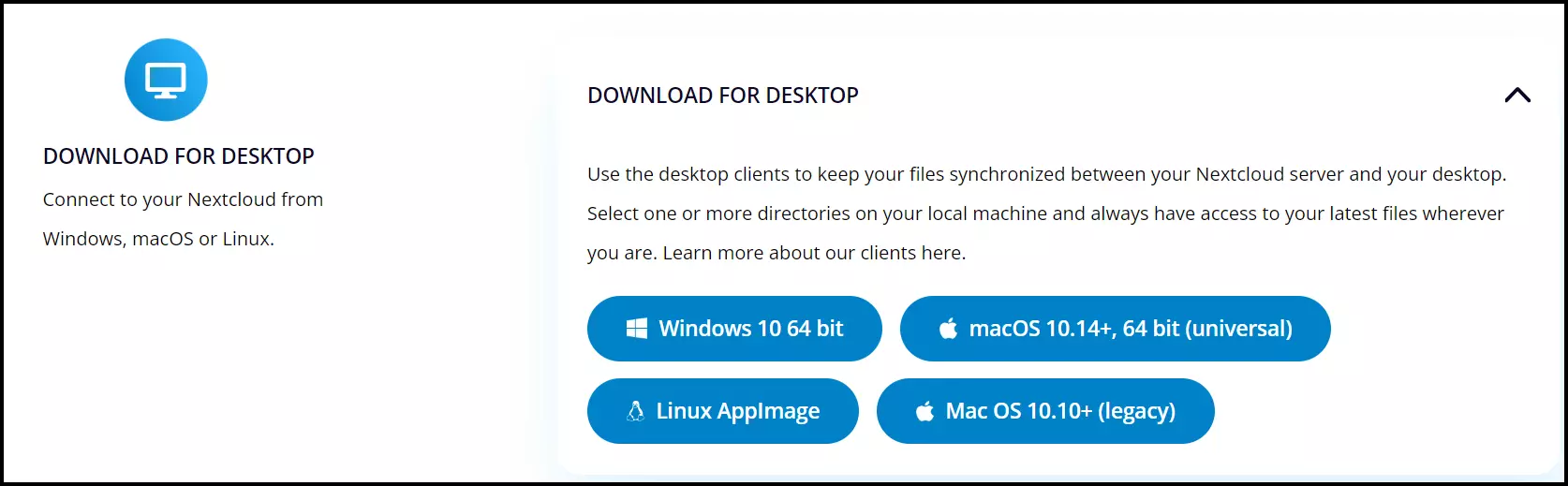 Página de instalación en la página principal de Nextcloud Página de instalación en la página principal de Nextcloud