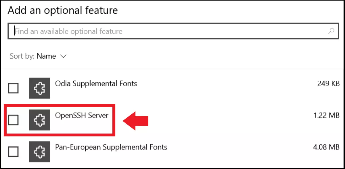 La instalación de un servidor OpenSSH en “Agregar una característica” de Windows La instalación de un servidor OpenSSH en “Agregar una característica” de Windows