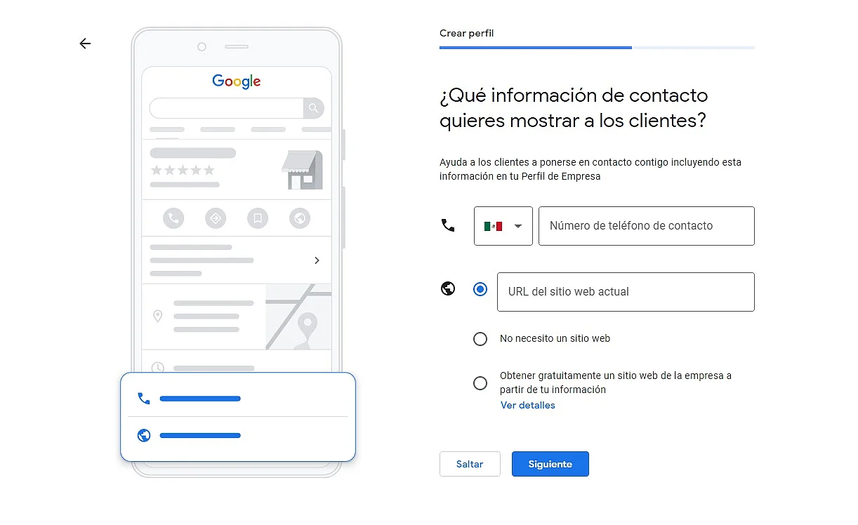 Imagen: Crear un Perfil de Negocio de Google: definir datos de contacto