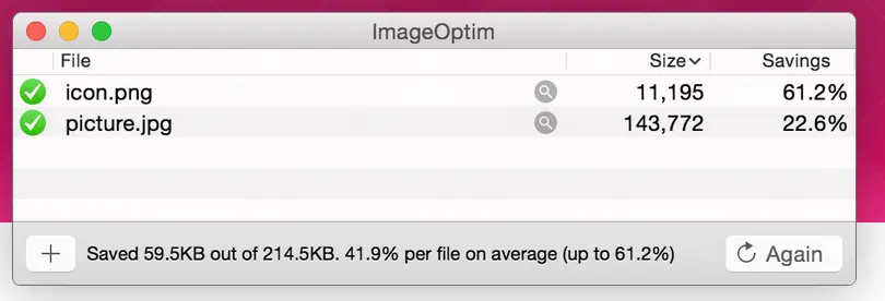Captura de pantalla de ImageOptim Imagen: Captura de pantalla de ImageOptim