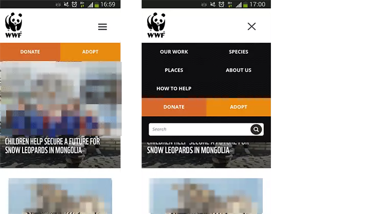 Imagen: Ejemplo menú de navegación en cuadrícula, WWF