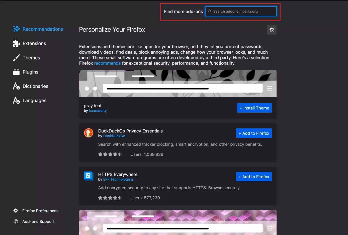 Imagen: Buscar add ons en el administrador de complementos de Mozilla Firefox