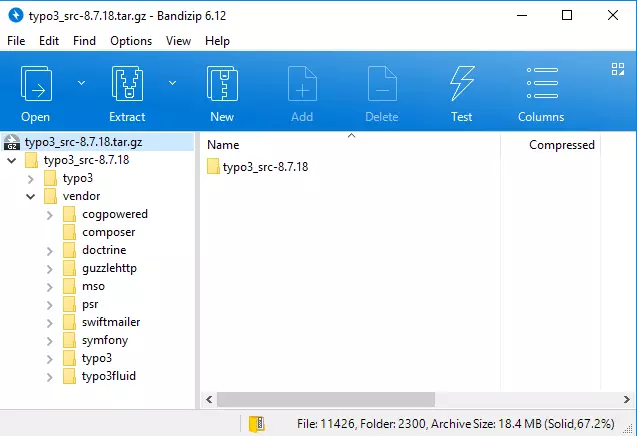 Imagen: Archivos fuente de TYPO3 en el archivo .tar