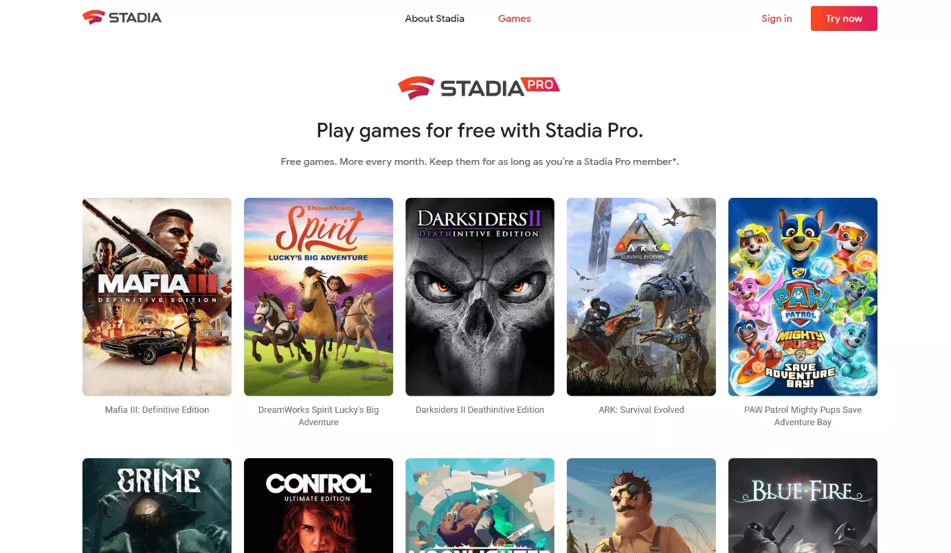 Extracto de la creciente biblioteca de juegos de Stadia