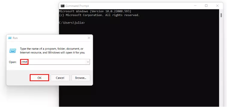 Imagen: Windows 11: activar el símbolo del sistema a través del cuadro de diálogo “Ejecutar”