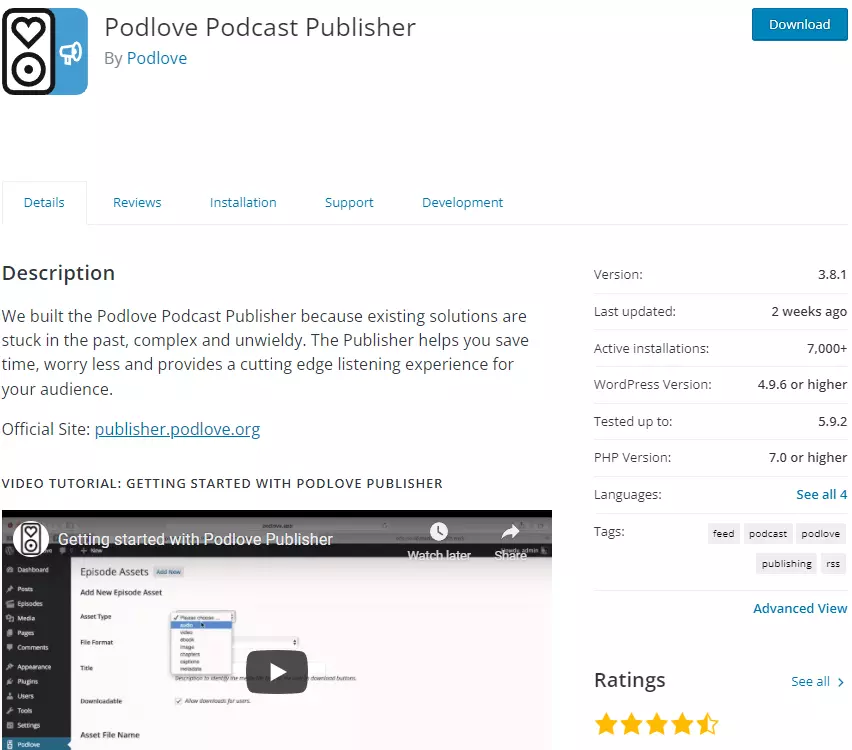 Imagen: Captura de pantalla del plugin Podlove Podcast de WordPress