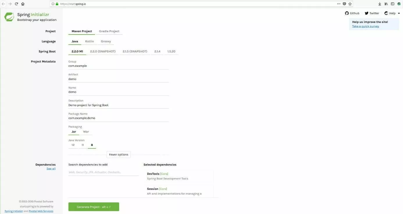 Imagen: Spring Initializr: creación de un proyecto de Spring Boot basado en Maven.
