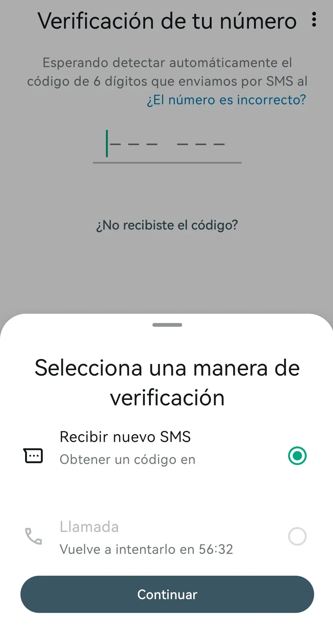 Pantalla para elegir el método de verificación Imagen: Pantalla para elegir el método de verificación