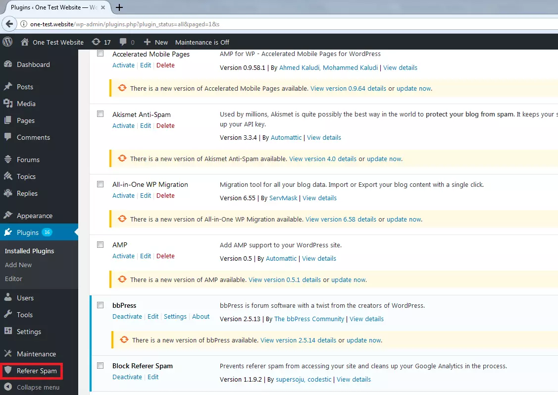 Imagen: Gestión de plugins en el backend de WordPress
