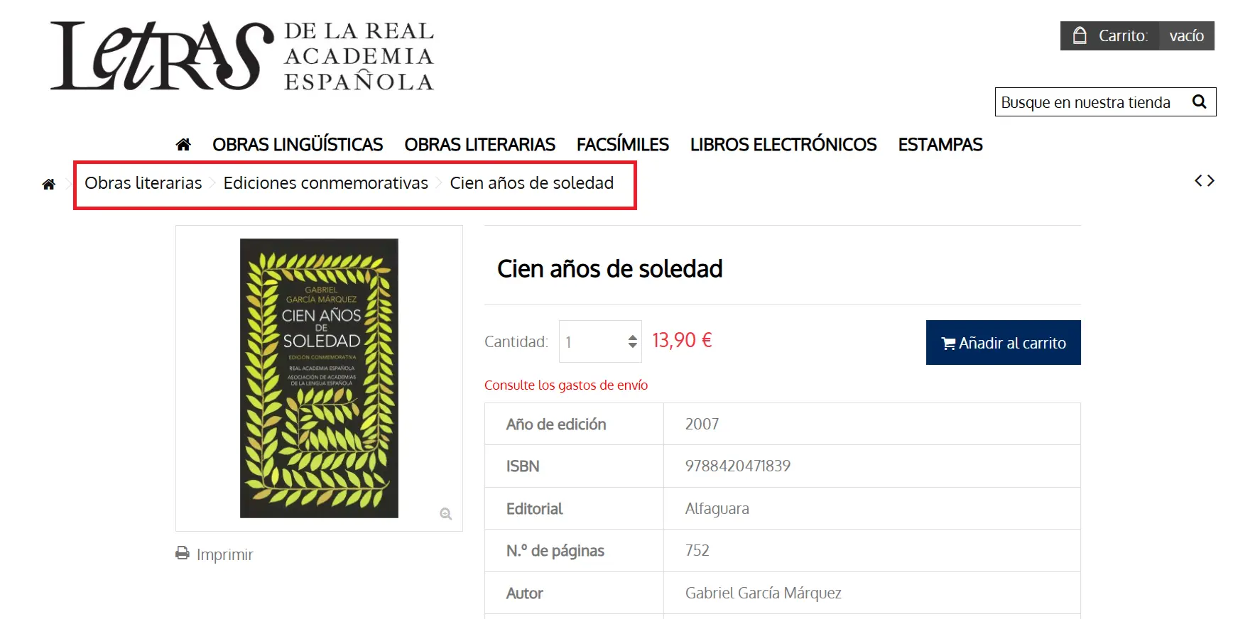 Imagen: Captura de pantalla de la Tienda de la Real Academia Española