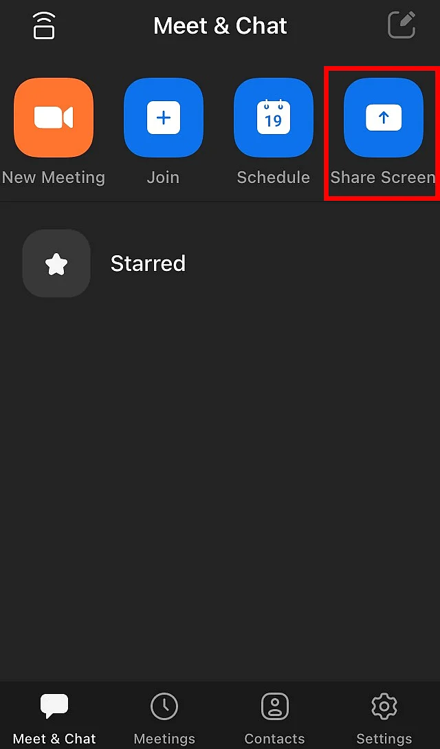 Aplicación de Zoom para el iPhone con la opción de compartir la pantalla Imagen: Aplicación de Zoom para el iPhone con la opción de compartir la pantalla