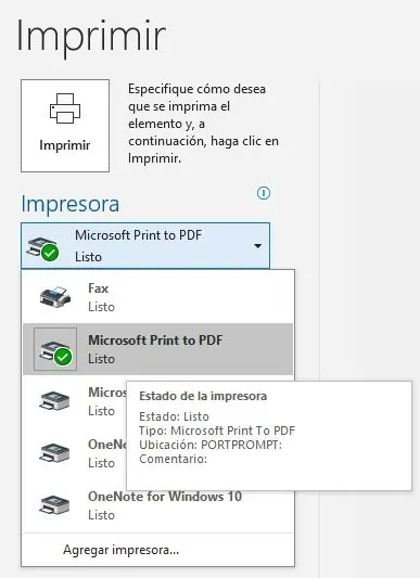 Opciones de impresión de Outlook Imagen: Opciones de impresión de Outlook