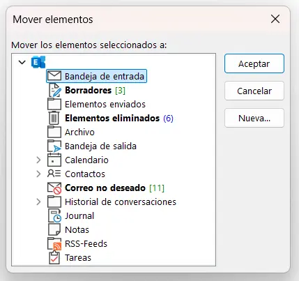 Mover un correo de Outlook a otra carpeta Imagen: Mover un correo de Outlook a otra carpeta