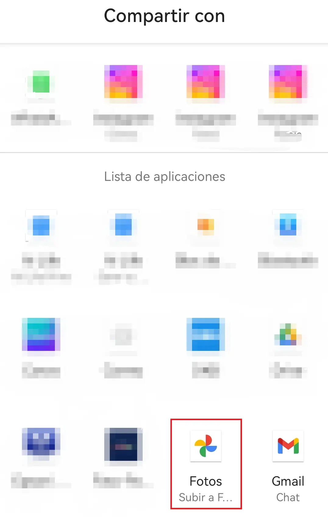 Captura de pantalla de Android de la opción “Subir” en “Subir a Fotos” Imagen: Captura de pantalla de Android de la opción “Subir” en “Subir a Fotos”