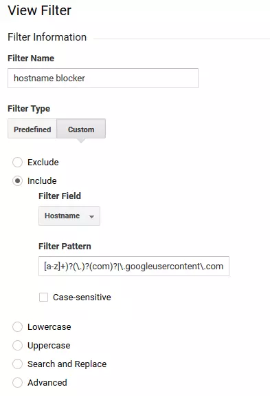 Imagen: Ajuste de los filtros en Google Analytics